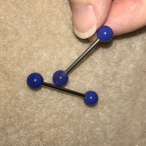 14 Gauge Bluish Purple Design Tongue Ring - Picture 2 of 3